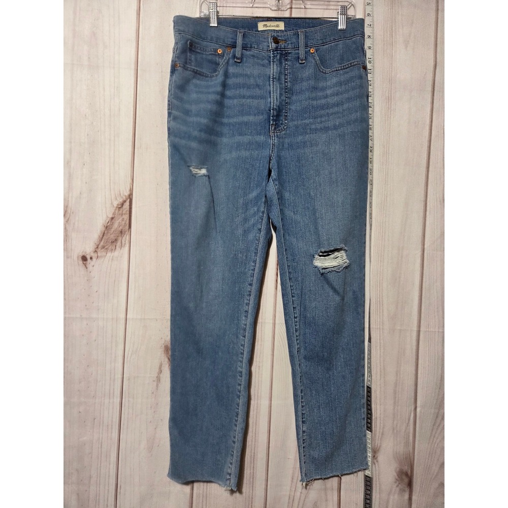 Madewell Womens 30 Slim Straight‎ Jeans Distressed Ripped Denim Light Wash